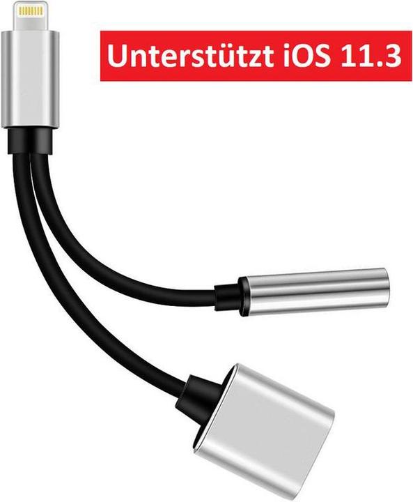 Actual product image Hermex Lightning to 3.5mm Audio + Lightning Headphone Adapter Cable iOS 11.3 SILVER (Lightning, 3.5mm jack)