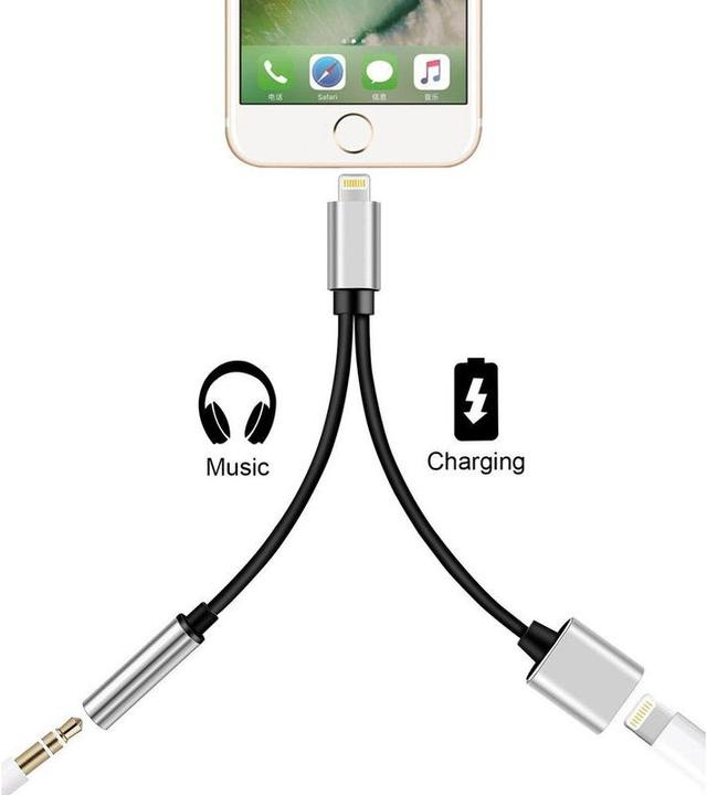 Actual product image Hermex Lightning to 3.5mm Audio + Lightning Headphone Adapter Cable iOS 11.3 SILVER (Lightning, 3.5mm jack)
