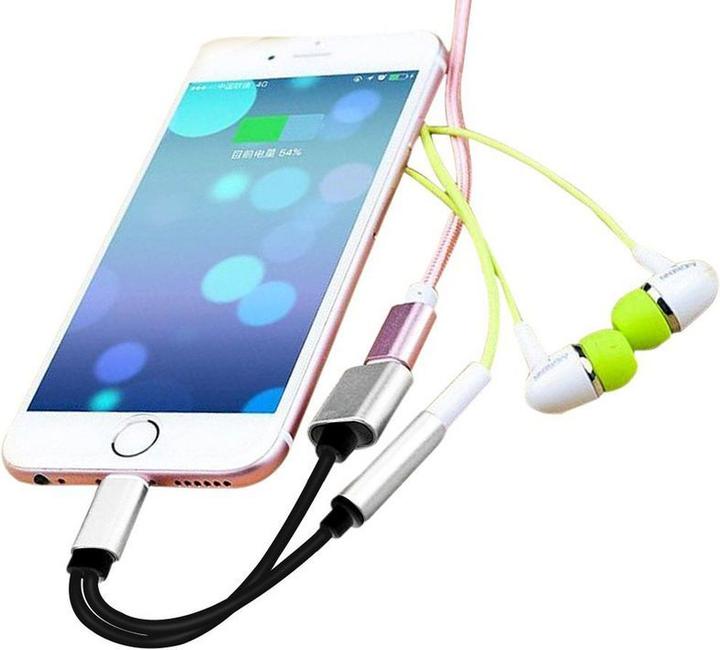 Actual product image Hermex Lightning to 3.5mm Audio + Lightning Headphone Adapter Cable iOS 11.3 SILVER (Lightning, 3.5mm jack)