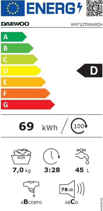 Etichetta energetica Daewoo WM712T0WU0CH (7 kg, A sinistra)