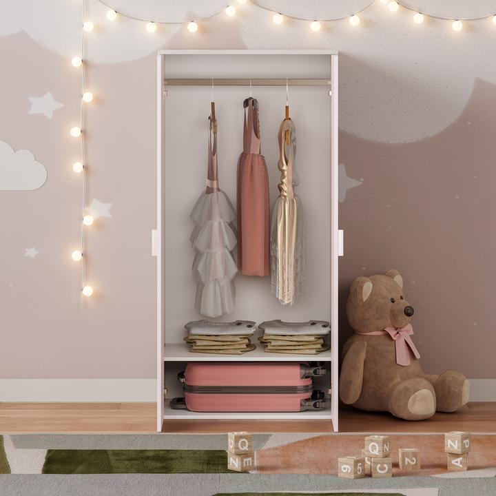 Produktbild En.Casa Kinderkleiderschrank Sandnes 123x60x40 cm Weiss/Rosa (60 cm)