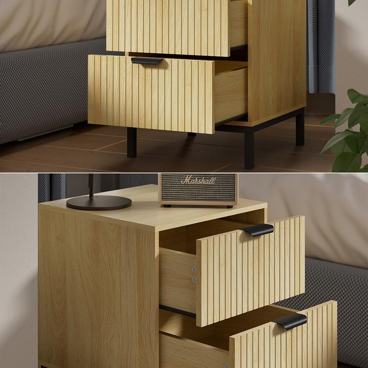 Actual product image Vicco Lennox bedside cabinet, oak/black, 40 x 52 cm with 2 drawers (40 x 52 x 40 cm)