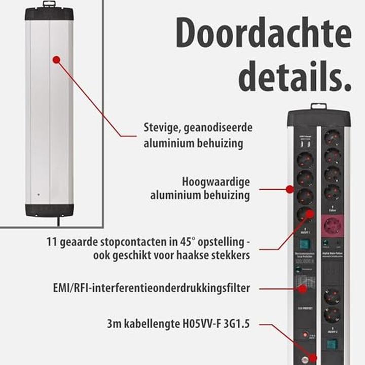 Actual product image Brennenstuhl Premium Protect Line (13 x, USB-A, CEE 7/3, 3 m)