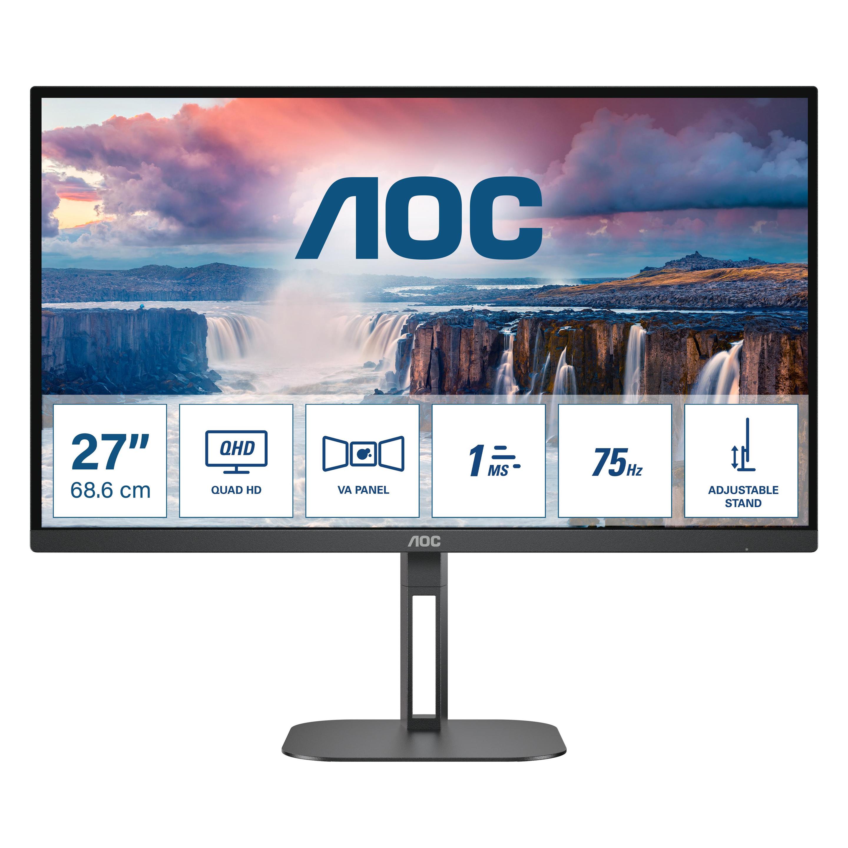 AOC Q27V5N/BK (2560 x 1440 Pixel, 27"), Monitor, Schwarz