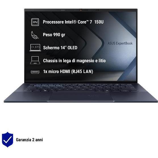 ASUS (90NX05W1-M02N10) (14", 1000 GB, 32 GB, Eng. Int., Intel Core 7 150U), Notebook, Schwarz