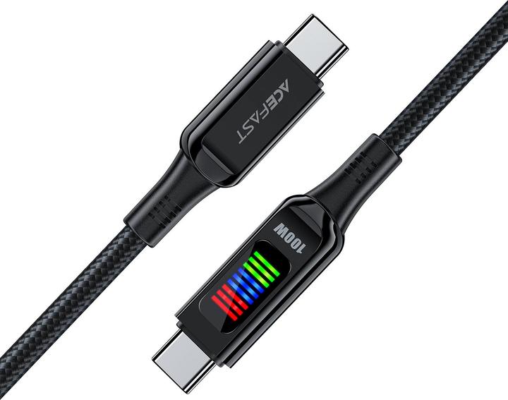 Actual product image Acefast C7-03 USB-C USB-C 100W 1.2m cable with display - black (1.20 m, USB 3.2 Gen 1, 100 W)