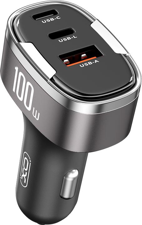 Image du produit xO chargeur de voiture CC61 PD QC 3.0 100W 1x USB 1x USB-C 1x Lightning gris