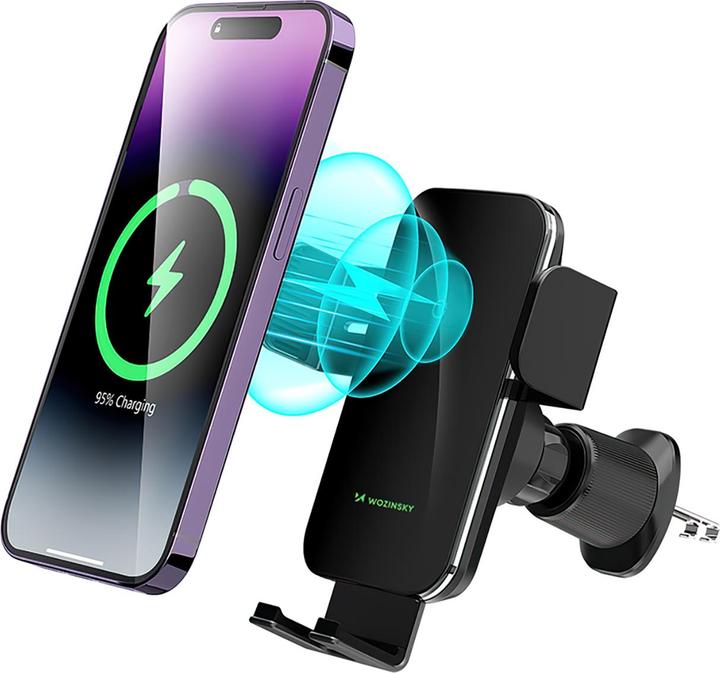 Immagine prodotto Wozinsky WEDZ-3Y8S clamp car holder with 15W inductive charger for phone on the air vent - black