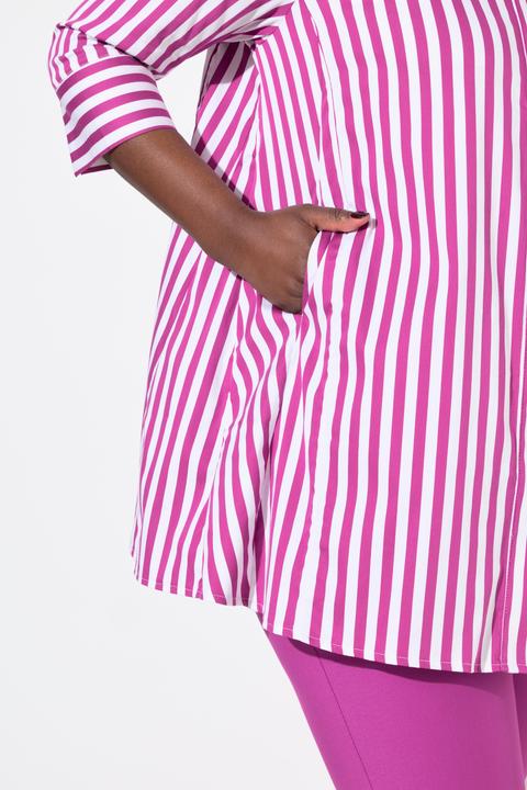 Produktbild Ulla Popken Bluse, Streifen, Godetfalten, Hemdkragen, 3/4-Arm (60)