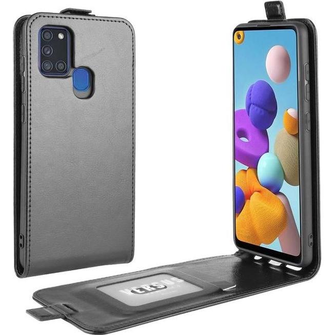 MU Classic Leder Flipcase Hülle (Samsung Galaxy A21s), Smartphone Hülle, Schwarz