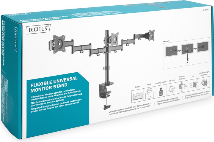 Image du produit Digitus Support de moniteur triple avec fixation par pince (Tables, 27")