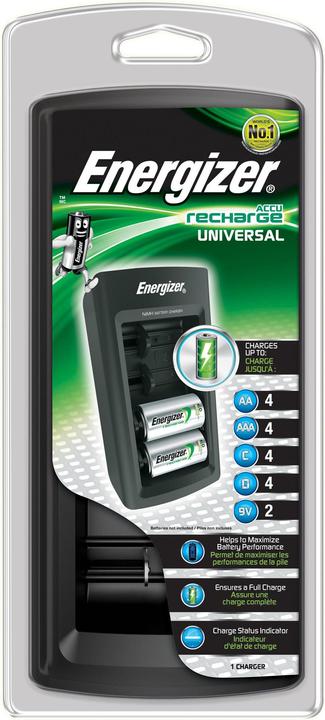 Energizer Ricarica universale (1 pz., 9V Block, AA, AAA, D, 2300 mAh, Caricabatterie senza batteria)