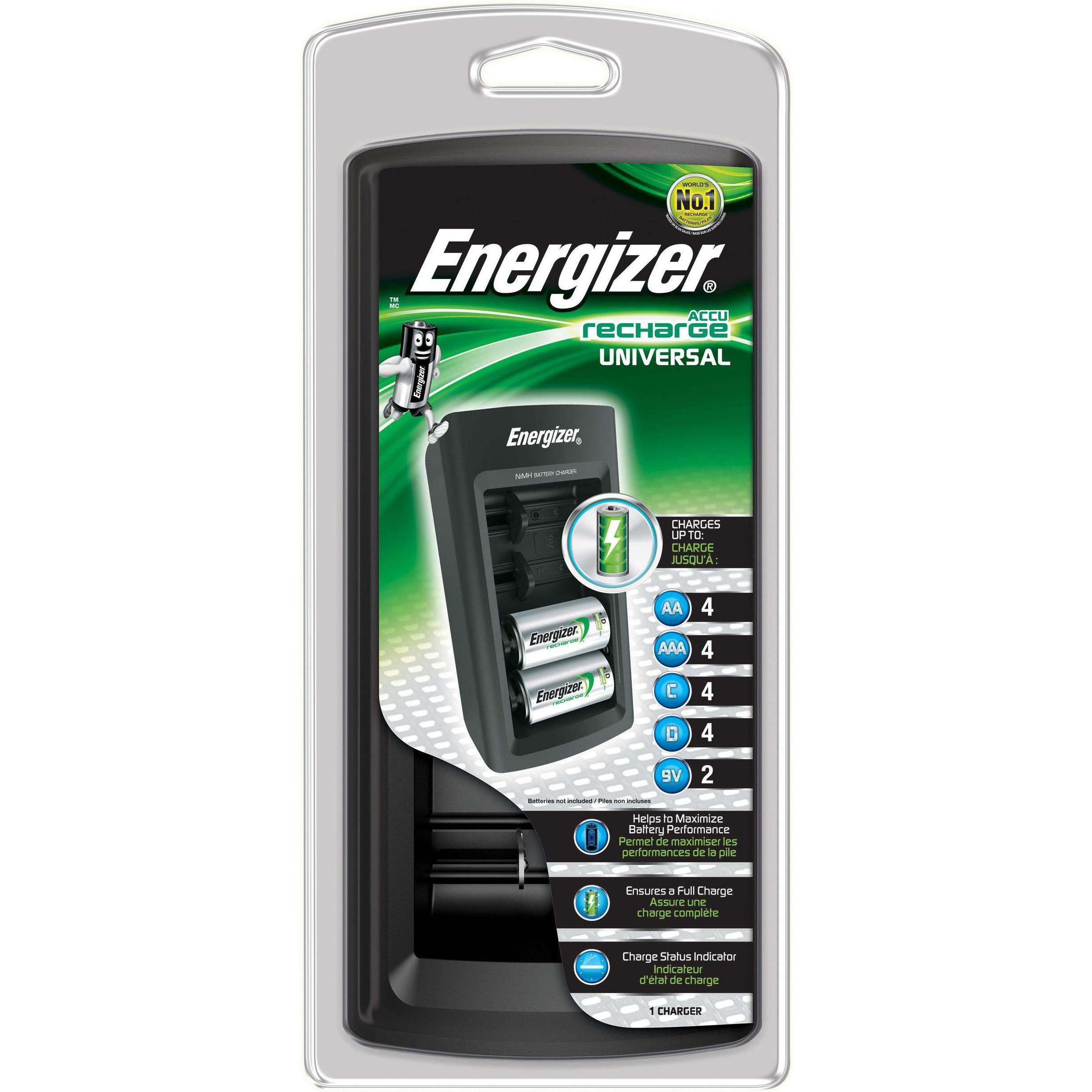 Energizer Ricarica universale (1 pz., D, 9V Block, AA, AAA, 2300 mAh, Caricabatterie senza batteria), Caricabatterie