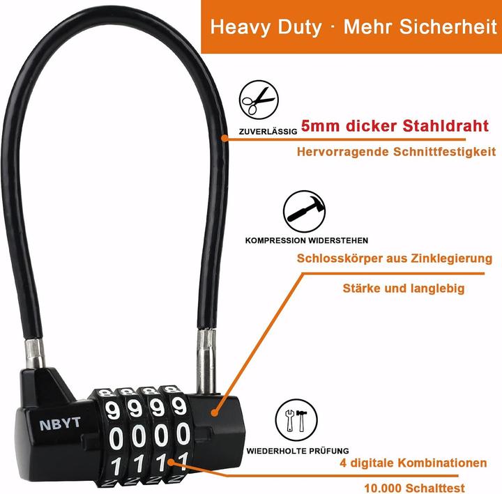 Actual product image Nbyt Zahlenschloss mit Stahlseil