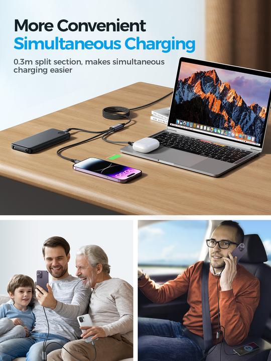 Actual product image Joyroom SA21-1T3 Speedy Series 30W 3-in-1 Fast Charging Cable (Type-C to L+C+M) 1.2m-Black (1.20 m, 30 W)