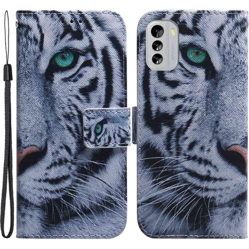 Thumbnail - Cover-Discount Nokia G60 - Leder Etui Hülle Tiger (Nokia G60), Smartphone Hülle, Grau