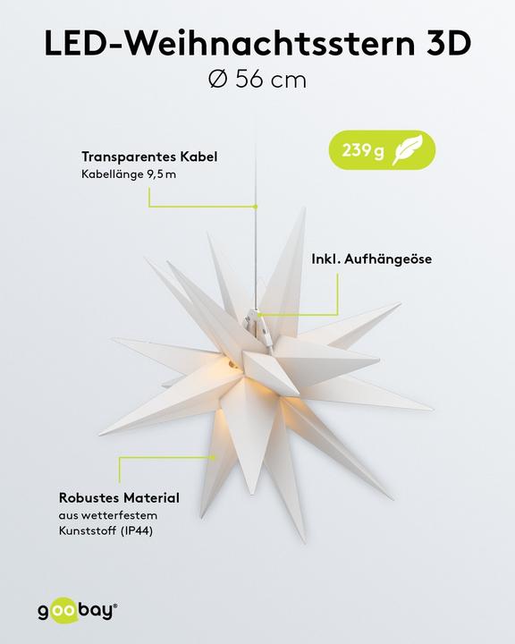 Produktbild Goobay LED-Weihnachtsstern 3D, Ø 56 cm, 4,5-V-Aussentrafo
