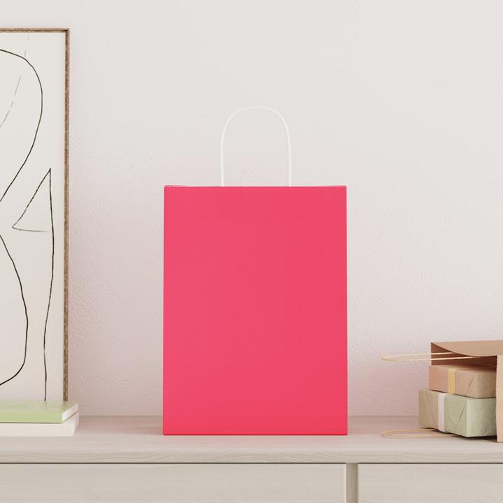 Produktbild VidaXL Kraftpapiertüten 50 Stk. mit Henkel Rosa 26x12x35 cm Papiertüte (Geschenktüte, 50 x)
