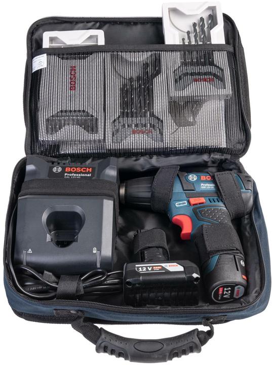 Produktbild Bosch Professional GSR 12V-15, mit 1 x 2.0 Ah, 1 x 4.0 Ah, Zubehör-Set in Tasche
