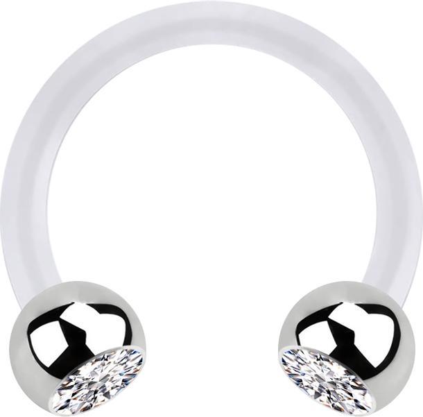 Produktbild Star Piercing Micro Circular Barbell transparent mit zwei Kugeln silber Kristall silber (ohne Messing, Chirurgenstahl 316L, Bioflex)