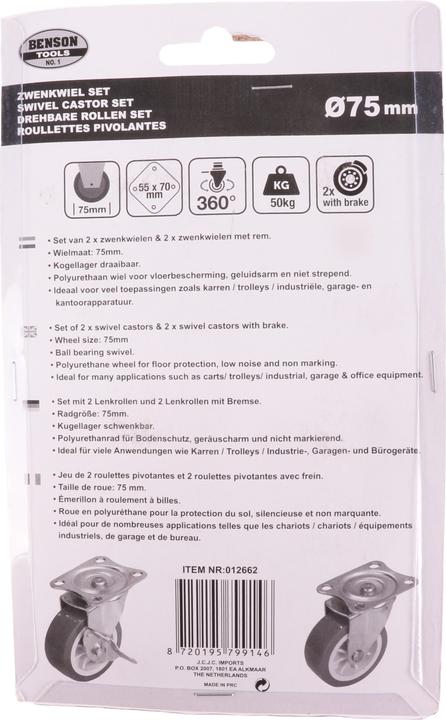 Immagine prodotto Benson Set ruote piroettanti 4x75mm rosse, 2x con freno