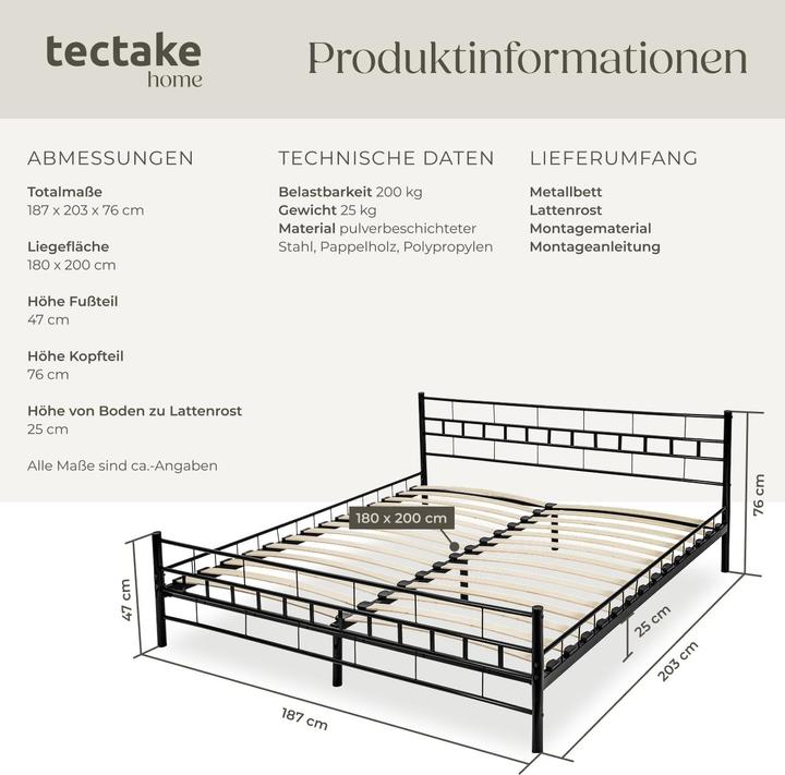 Actual product image tectake Metal bed (200 x 180 cm)