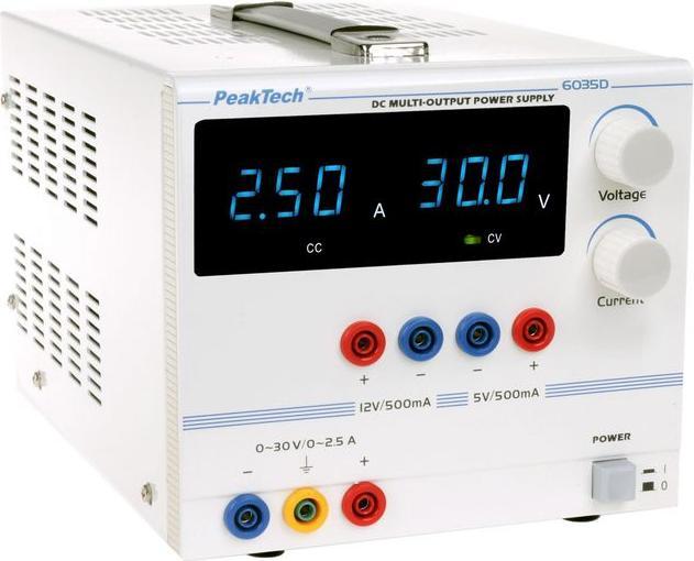Image du produit Peaktech Alimentation de laboratoire 3 Can....30 VDC VDC 2.5 A/...12 VDC VDC 0.5 A/...5 VDC VD (6035 D