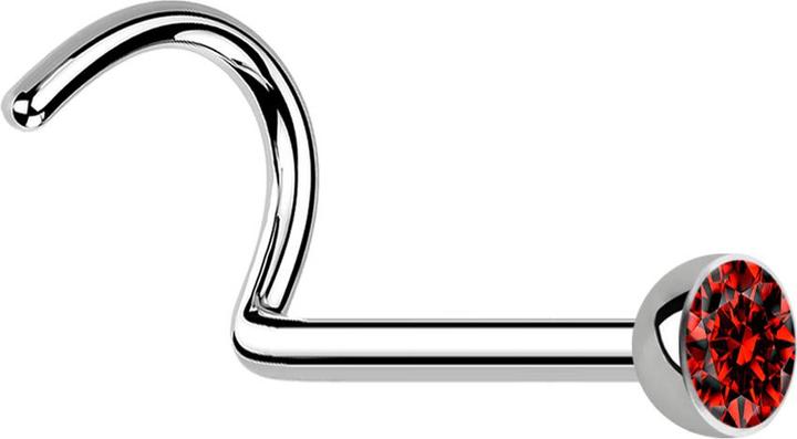 Image du produit Star Piercing Clous de nez courbes argentés avec cristal rouge (sans laiton, Acier chirurgical 316L)
