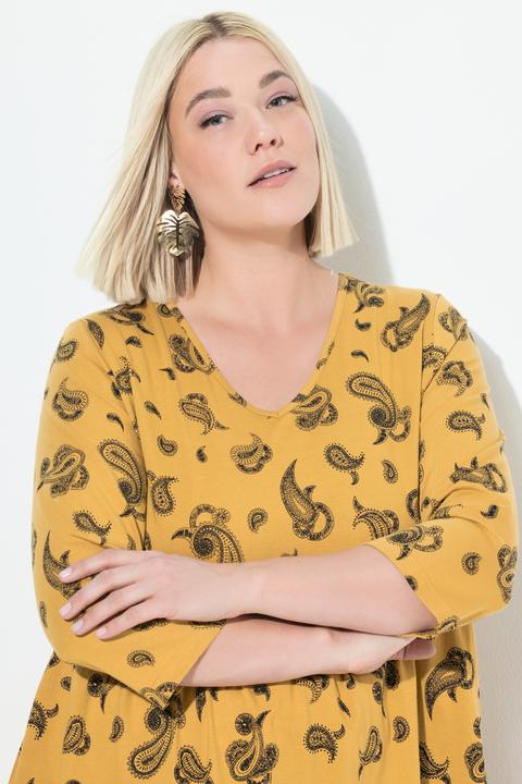Image du produit Ulla Popken T-shirt long, décolleté en V et manches 3/4, coupe évasée (60)