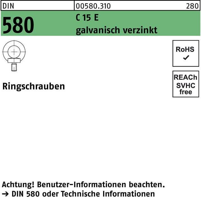 Image du produit Anneau de levage DIN 580 M 14 C 15 E électro-galvanisé électro-galvanisé