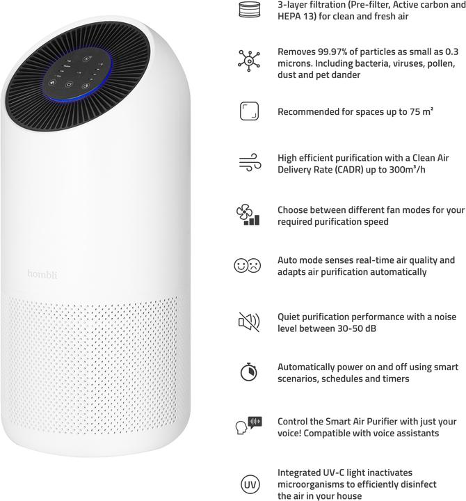 Actual product image Hombli Smart Air Purifier XL, White (75 m²)