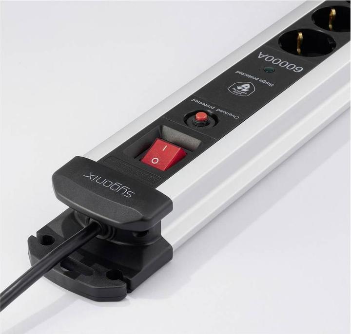 Actual product image Sygonix SY-6805674 Überspannungsschutz-Steckdosenleiste 6fach Schwarz, Silver Sc (6x, CEE 7/3)