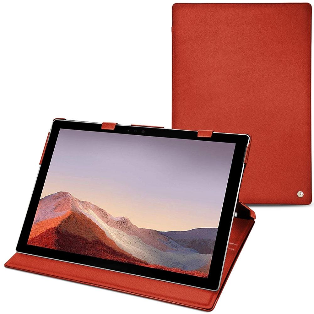Noreve Lederschutzhülle vertikal (Microsoft Surface Pro 7), Tablet Hülle, Orange