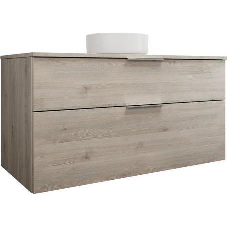 burgbad, Badmöbelset, Eqio Keramik-Aufsatzwaschtisch mittig, rund, inklusive Waschtischunterschrank, Breite 1200m