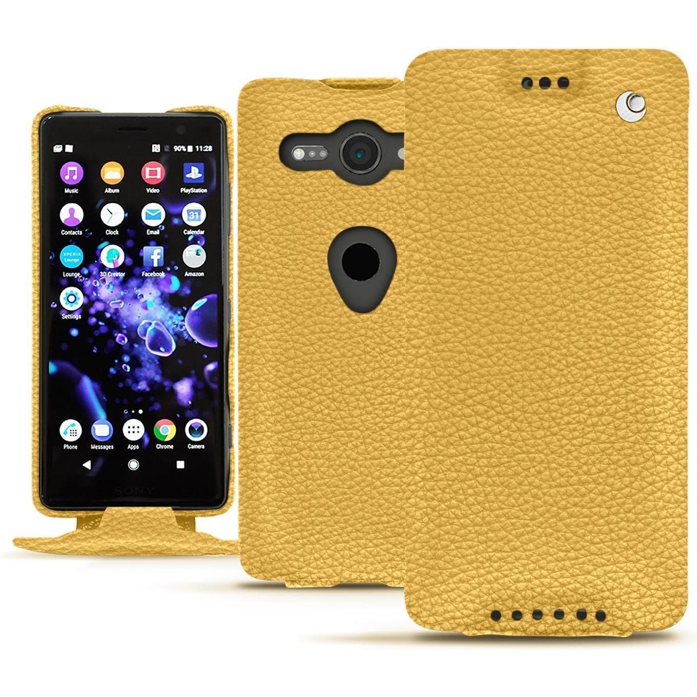 Noreve Lederschutzhülle vertikal (Sony Xperia XZ2 Compact), Smartphone Hülle, Orange