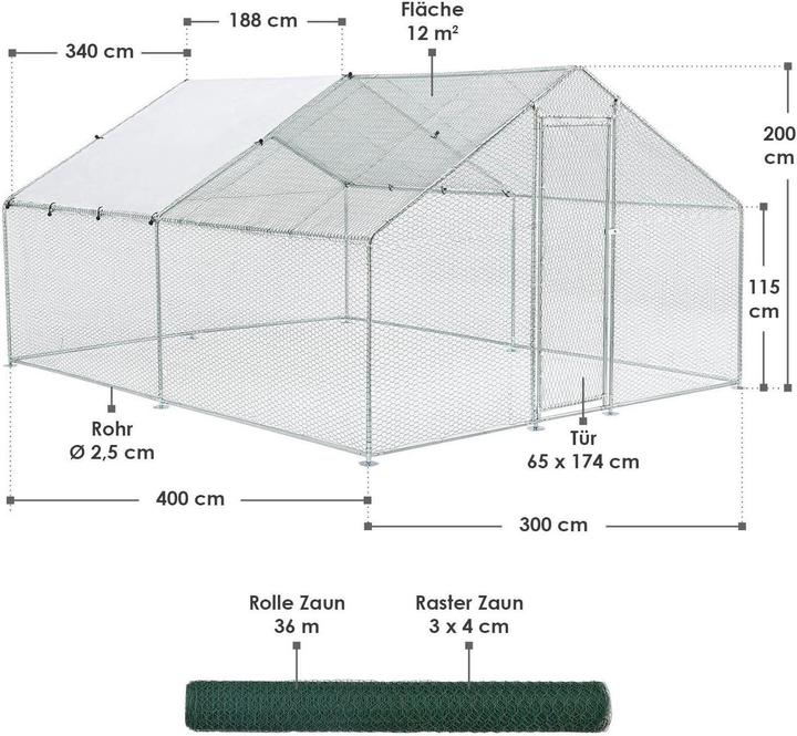 Image du produit Hauptner Enclos HLS25T 3x4x2 m pour poules