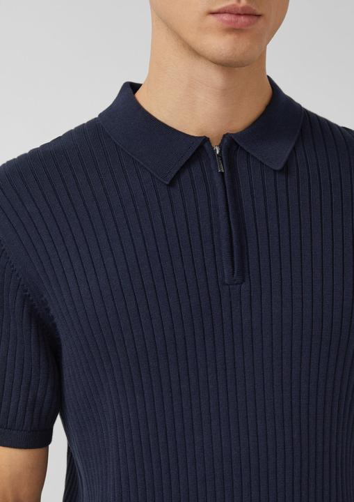 Produktbild s.Oliver Strickpullover Geripptes Strick-Polo aus Baumwolle mit Reissverschluss (M)