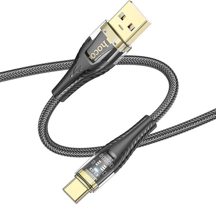 Actual product image Hoco Cable Cable USB A to USB C 2,4A 1,2 m U121 black transparent (1.20 m, USB 2.0, 60 W)