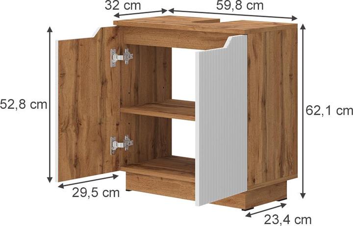 Actual product image Vicco Waschbeckenunterschrank Lotta, Eiche/weiss gestreift, 59.8 x 62.1 cm mit 2 Türen (59.80 x 32 x 62.10 cm)