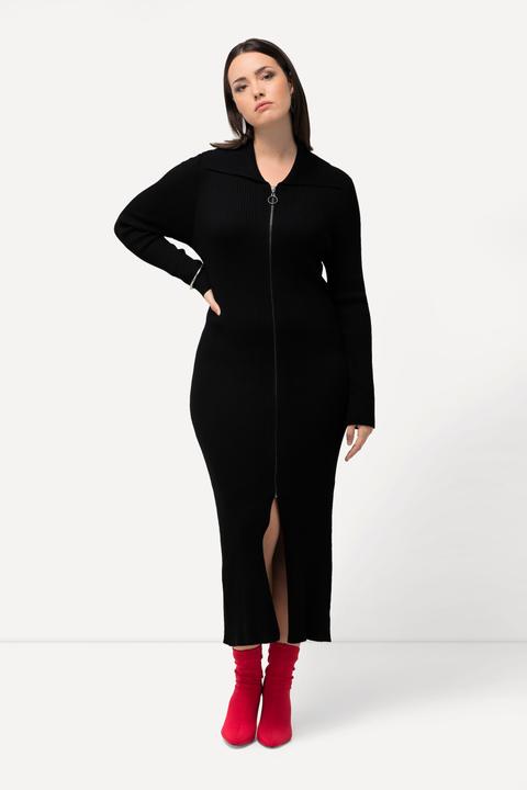 Produktbild Ulla Popken Strickkleid, Rippstrick, Zipper, Klappkragen, Langarm (60)
