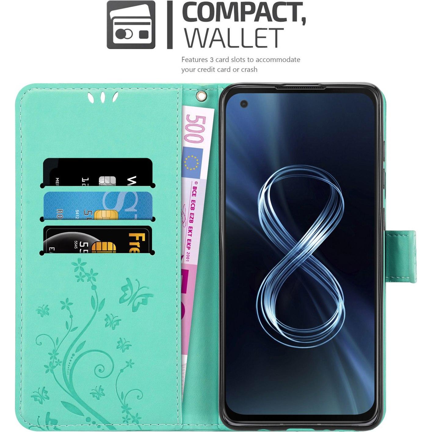 Thumbnail - Cadorabo Flower Book Hülle (Asus Zenfone 8), Smartphone Hülle, Türkis