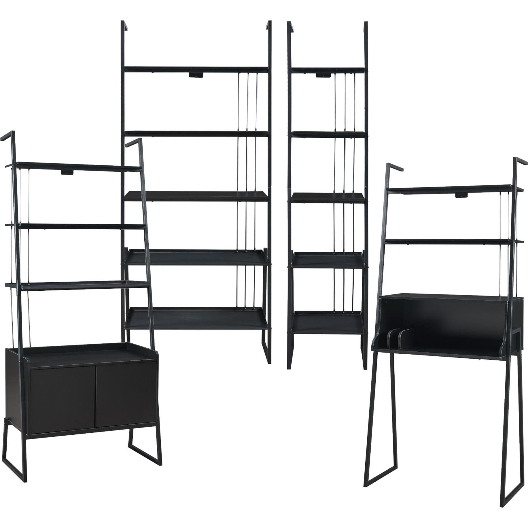 Thumbnail - En.Casa, Schreibtisch, Möbelset Storfjord 4-tlg. 1x Schreibtisch, 3x Leiterregal