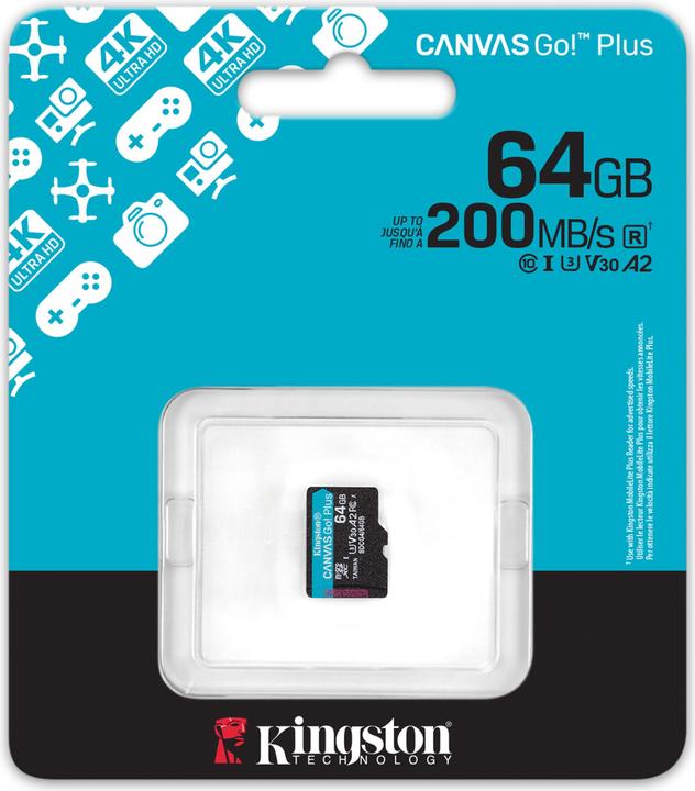 Actual product image Kingston Card Canvas Go Plus MicroSD 64GB (64 GB, microSDXC, U3, UHS-I)