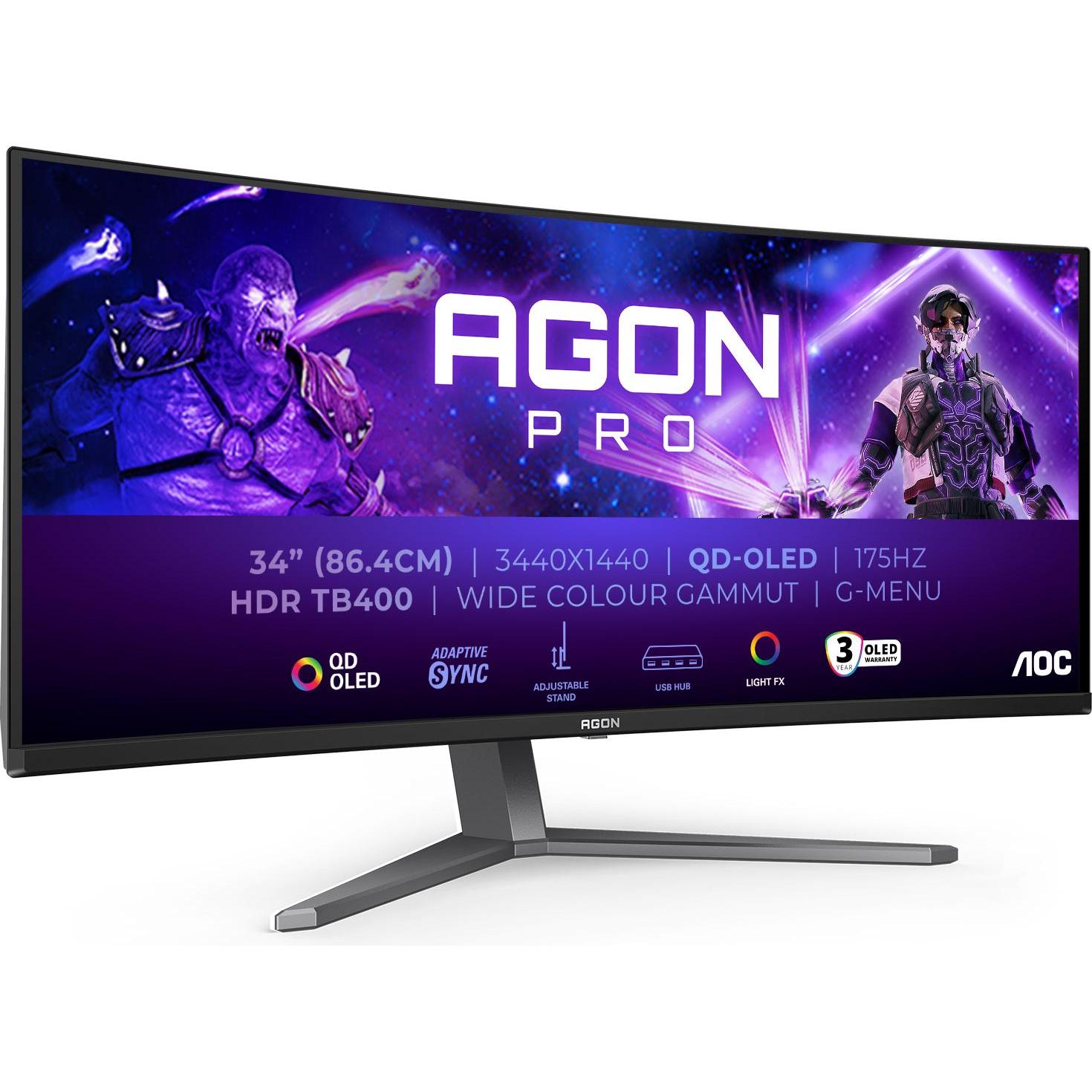 AOC Agon Pro (3440 x 1440 Pixel, 34"), Monitor, Grau, Schwarz