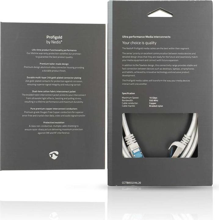 Immagine prodotto Nedis Cavo Cat 6a S/FTP | RJ45 maschio | RJ45 maschio | 2m | Senza strappo | Rotondo | Intrecciato / PVC (S/FTP, CAT6, 2 m)