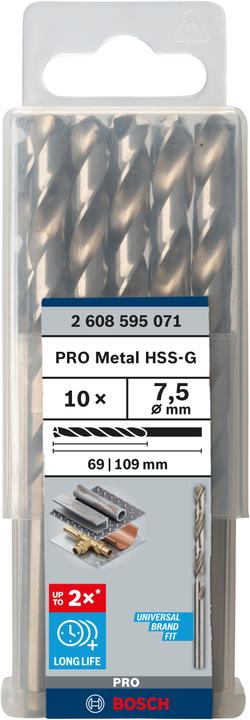 Produktbild Bosch Professional Zubehör PRO Metal HSS-G Spiralbohrer, 7,5 x 69 x 109 mm (7.5 mm)