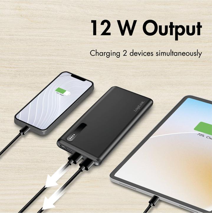 Image du produit LogiLink Powerbank PA0311 noir, 8000 mAh, 2x USB-A, câble 2 en 1 (8000 mAh, 12 W, 29.60 Wh)