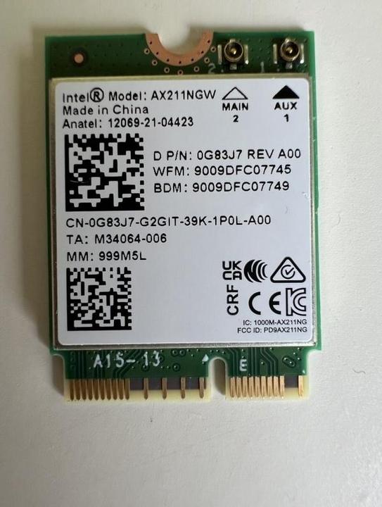 Actual product image Dell CRD,WRLES,M.2,INTEL,AX211,WW (M.2 A Key)