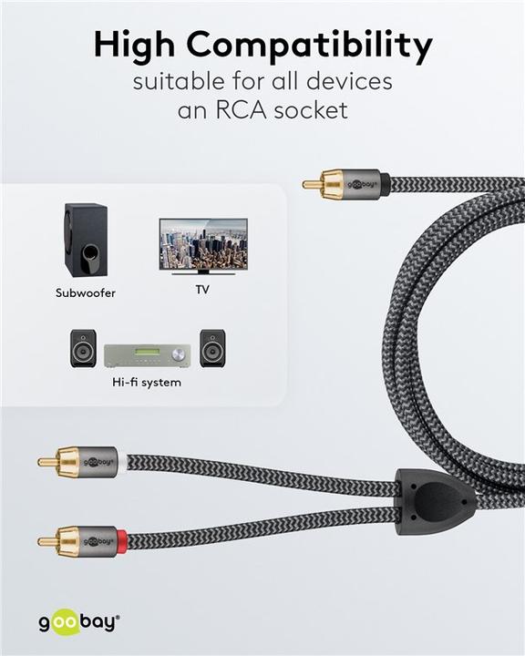 Productafbeelding Goobay Cinch Y-kabel, 10 m, Sharkskin grijs (10 m, RCA)
