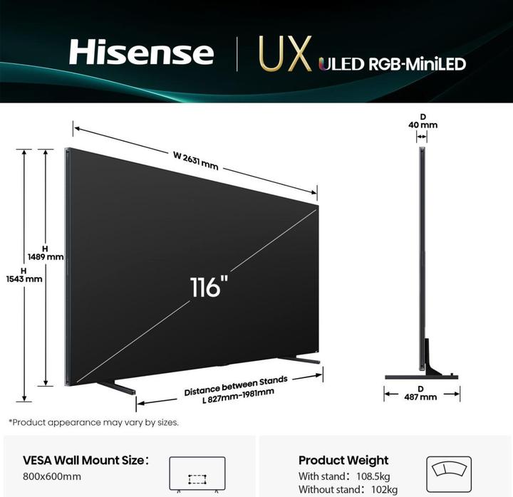 Actual product image Hisense 116UXQ (116", LED, 4K)